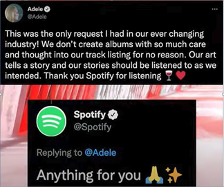 Un tuit de Adele a Soptify