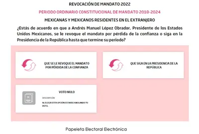 Papeleta electr&oacute;nica del INE para consulta sobre revocaci&oacute;n de mandato