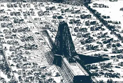 Ilustraci&oacute;n sobre el traslado del obelisco en Roma, 1586