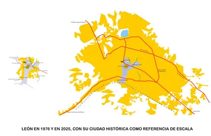 Le&oacute;n en 1976 y en 2025 con su ciudad hist&oacute;rica como referencia de escala &ndash; Gr&aacute;fica, MAGG