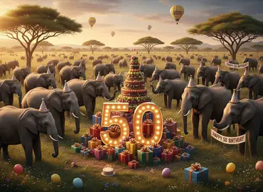 45 elep&eacute;s que cumplieron 50 a&ntilde;os en el 2025 - Imagen IA generada con Adobe Firefly