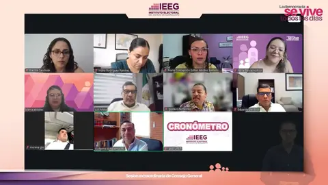 Integrantes del Consejo General del IEEG durante la sesi&oacute;n extraordinaria virtual en la que se aprobaron sanciones para servidores p&uacute;blicos municipales.