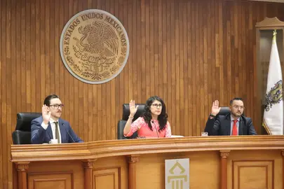 Integrantes del Pleno del TEEG durante la sesi&oacute;n p&uacute;blica donde se revoc&oacute; el desechamiento parcial de una queja por violencia pol&iacute;tica.