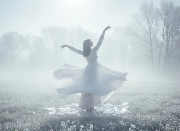 La ma&ntilde;ana blanca y el baile - Imagen IA generada con Adobe Firefly