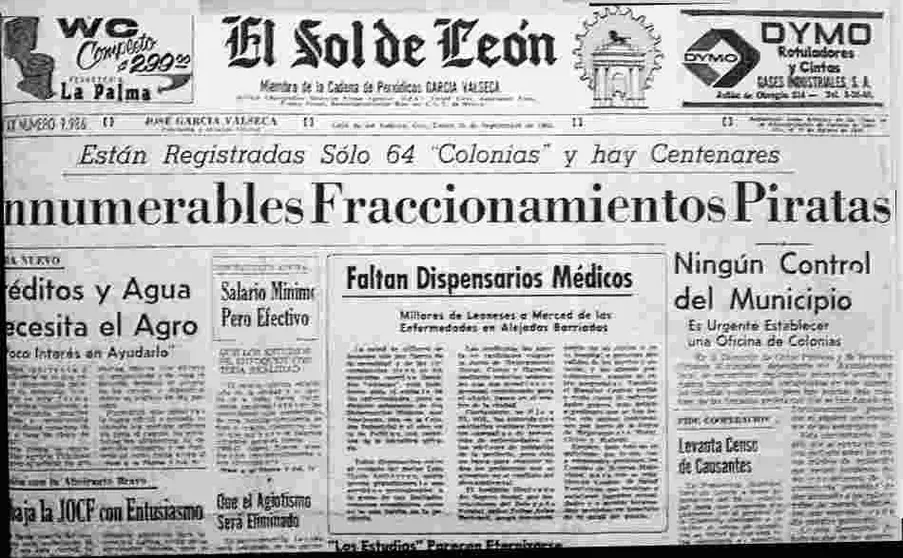 Periódico El Sol de León, portada, 10 de septiembre de 1965