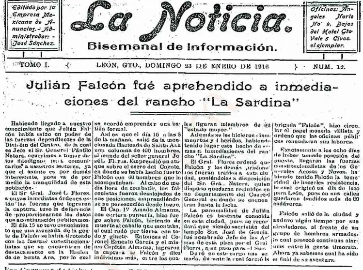 Publicación que certifica la existencia de Julián Falcón - Archivo particular