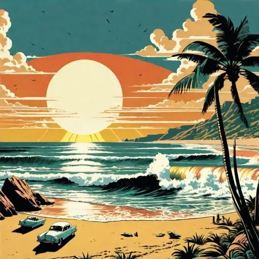 the sun spilled by the beach