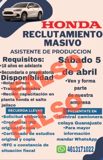 Campaña falsa de reclutamiento para Grupo Honda01