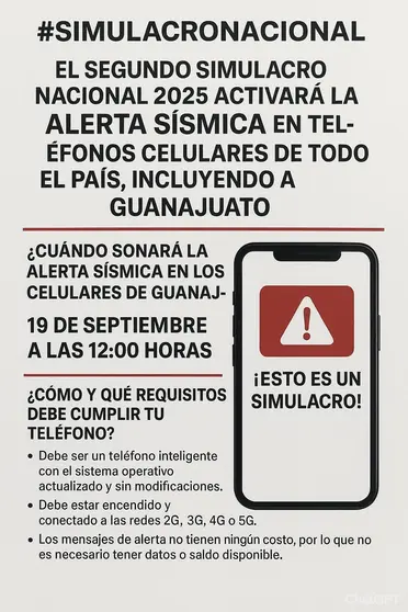 Anuncio del simulacro de alerta s&iacute;smica, 19 de octubre de 2025, a las 12 horas
