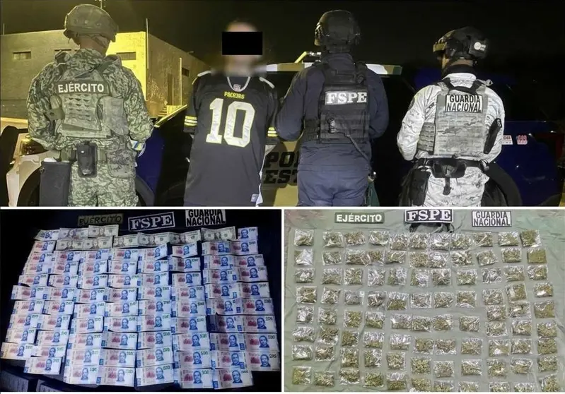 El detenido llevaba 90 bolsas de  marihuana, adem&aacute;s de billetes nacionales y d&oacute;lares.