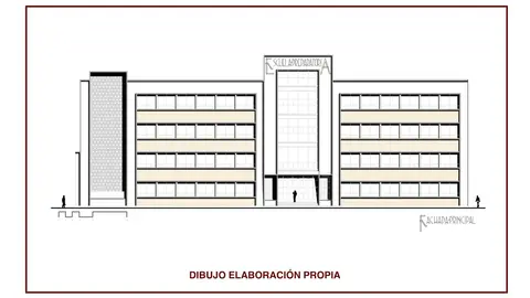 Fachada de la Escuela Preparatoria de Le&oacute;n - Dibujo de Miguel &Aacute;ngel Garc&iacute;a G&oacute;mez