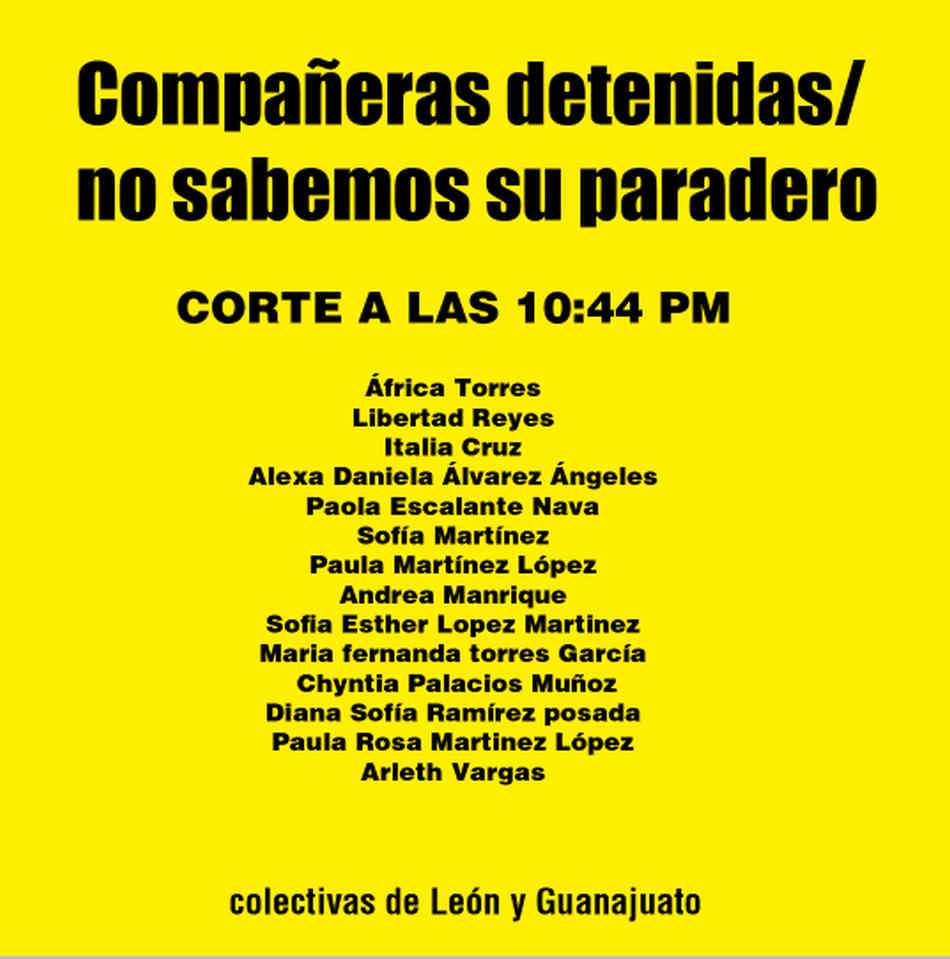Los nombres de algunas mujeres detenidas este sábado por la policía municipal de León