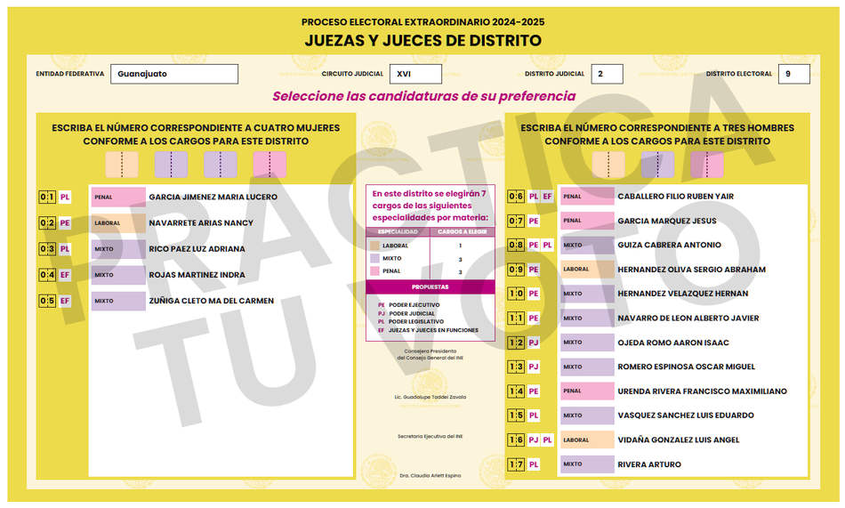 Boleta Distrito 2, Jueces de distrito